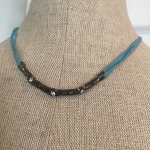 Choker necklace Ribbon rhinestone cubic zirconia turquoise